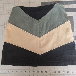 She + Sky Chevron Mini Skirt - Green, Cream, and Black